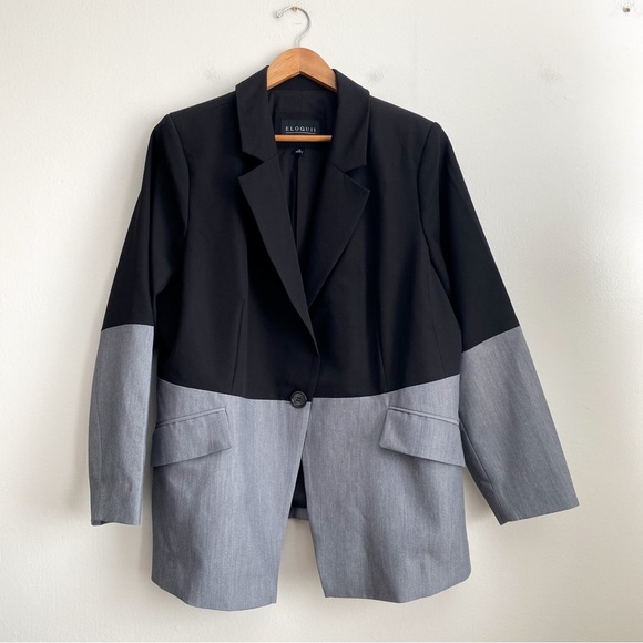 Eloquii Two Tone Colorblock Black Gray Suit Jacket Blazer Modern Plus Size 22 - Picture 7 of 9